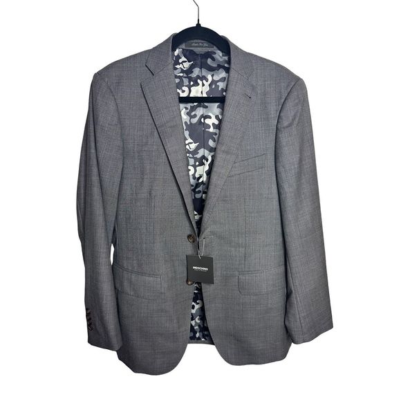 Indochino New Bespoke 2 Button Gray Blazer Sport‎ Coat Jacket Men's Camo Lining - Picture 3 of 12
